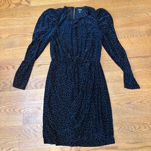 Express Black Animal Print velvet burnout Long Sleeve Dress
